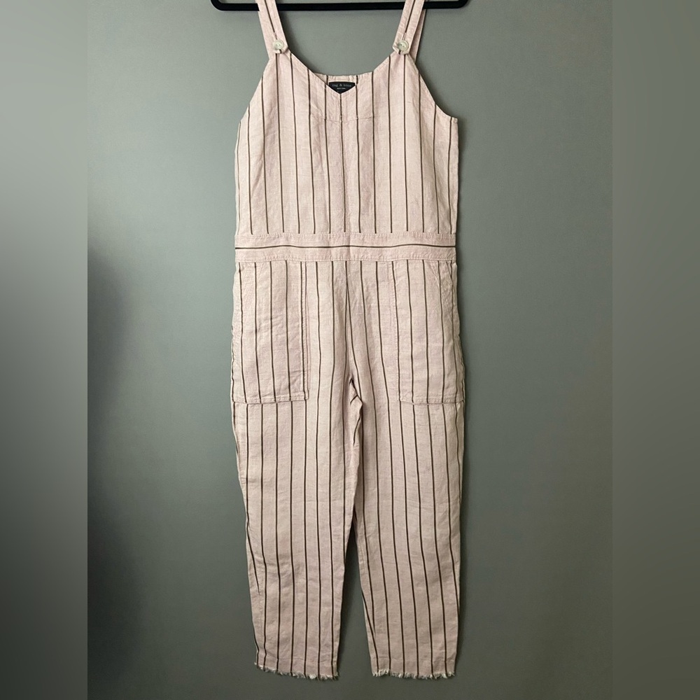 Rag & Bone Nina Pink Striped Linen Jumpsuit - Size 4